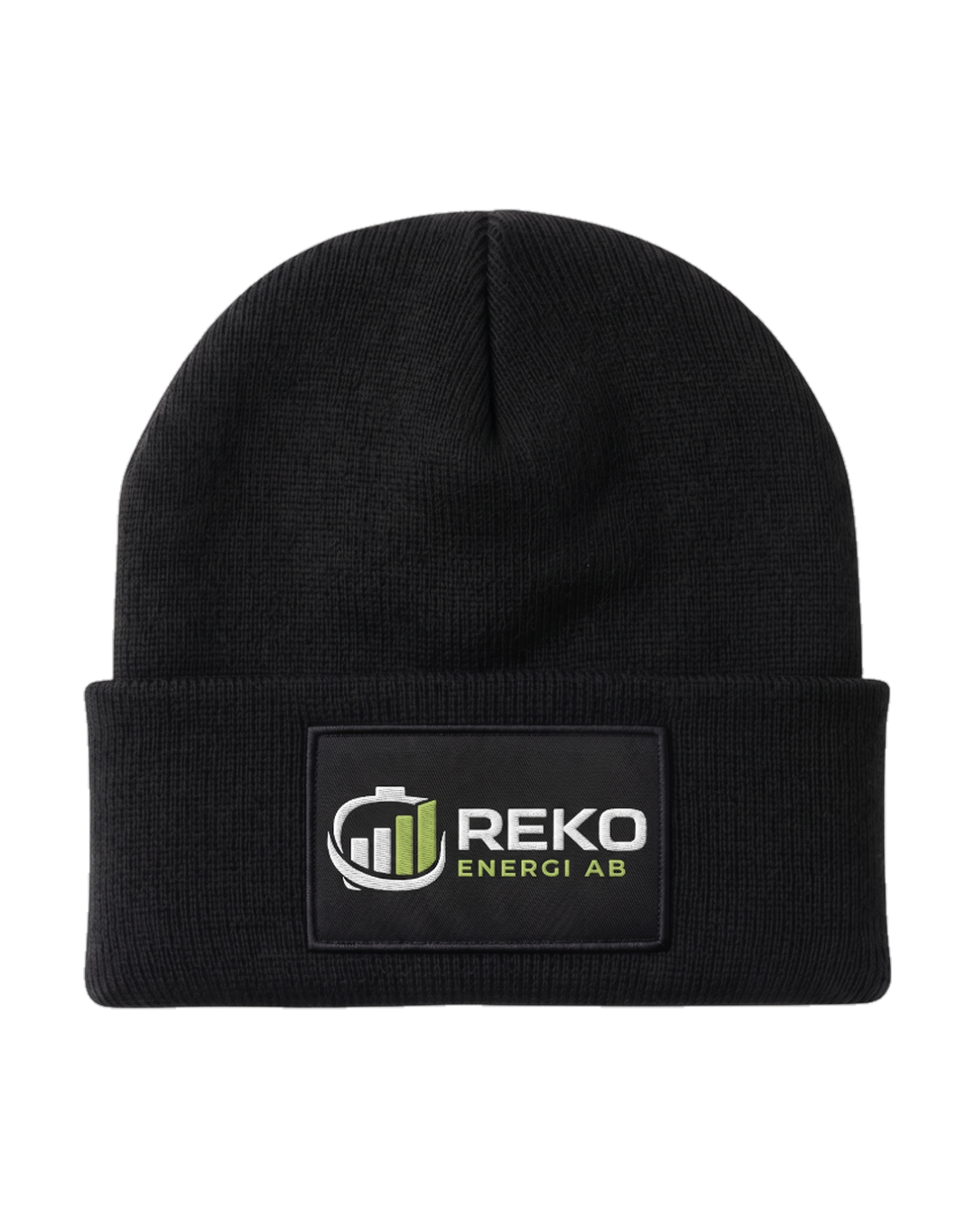 REKO beanie — black with woven patch